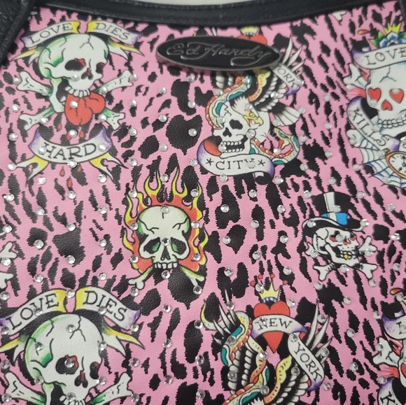 Ed Hardy Pink Cheetah Rhinestone Tote Bag